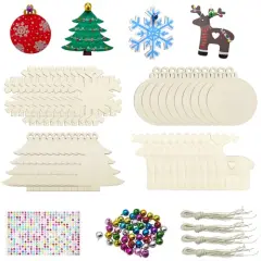 Hidreas 40 Pcs Wooden Ornaments Unfinished Christmas DIY Ornaments Craft Kit, Christmas Wood Ornaments with Bells, Wax Rope and Rhinestone Stickers for Children Arts and Crafts Supplies