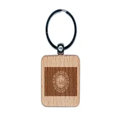 New Hampshire State Flag Engraved Wood Square Keychain Tag Charm