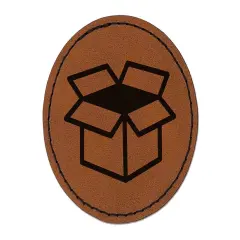 Open Box Package Shipping Round Iron-On Engraved Faux Leather Patch Applique - 2.5" Brown