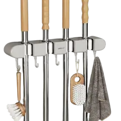 Mop Hanger Broom Storage Rack w 5 Slots 6 Hooks.