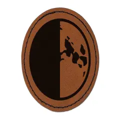 Quarter Moon Phase Round Iron-On Engraved Faux Leather Patch Applique - 2.5" Brown
