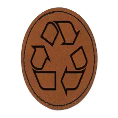 Recycle Symbol Outline Round Iron-On Engraved Faux Leather Patch Applique - 2.5" Brown
