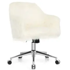 Costway Synthetic Swivel Office Chair Adjustable Task Chair Fluffy Vanity Chair