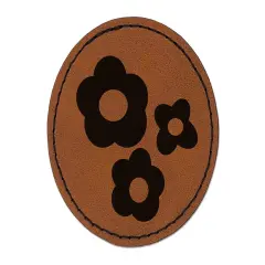 Flower Trio Round Iron-On Engraved Faux Leather Patch Applique - 2.5" Brown