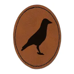 Crow Solid Round Iron-On Engraved Faux Leather Patch Applique - 2.5" Brown