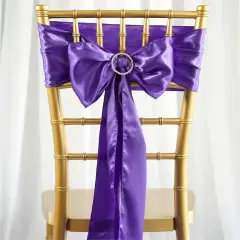 10Pcs Satin Chair Sashes for Wedding Reception Decor Purple