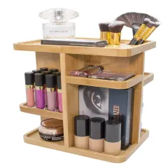 Sorbus 360&deg; Bamboo Rotating Makeup Organizer - Multi-Function Storage Carousel stores Cosmetics, Skin Care, and more - Stylish and functional