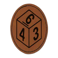D6 6 Sided Gaming Gamer Dice Critical Role Round Iron-On Engraved Faux Leather Patch Applique - 2.5" Brown