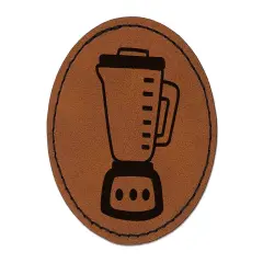 Blender for Making Smoothies and Shakes Round Iron-On Engraved Faux Leather Patch Applique - 2.5" Brown
