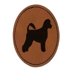 Portuguese Water Dog Solid Round Iron-On Engraved Faux Leather Patch Applique - 2.5" Brown