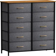 Sorbus Dresser with 10 Drawers - Storage Unit Organizer Chest for Clothes - Bedroom, Room, Nursery, & Closet - Steel Frame, Wood Top & Handles, and Easy Pull Fabric Bins Maple
