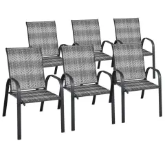 Set of 6 Outdoor PE Wicker Stackable Chairs with Sturdy Steel Frame
