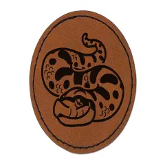 Cute Hognose Snake Round Iron-On Engraved Faux Leather Patch Applique - 2.5" Brown