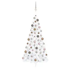 White Artificial Half Christmas Tree with LEDs and Ball Set