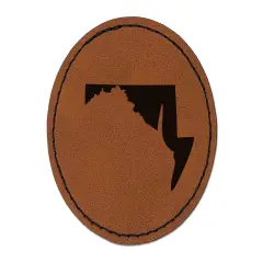 Maryland State Silhouette Round Iron-On Engraved Faux Leather Patch Applique - 2.5" Brown