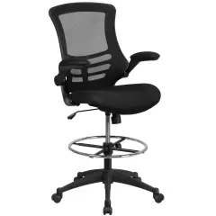 Emma and Oliver Mid-Back Mesh Ergonomic Drafting Chair with Adjustable Foot Ring and Flip-Up Arms BlackMesh/BlackFrame