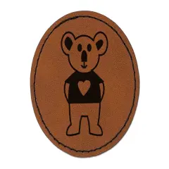 Koala in Heart Shirt Round Iron-On Engraved Faux Leather Patch Applique - 2.5" Brown