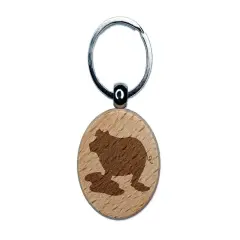 Pig in Mud Solid Engraved Wood Round Keychain Tag Charm