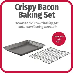 15" x 10.5" Premium Nonstick Carbon Steel Crispy Bacon Multipurpose Baking Pan Set, Dark Gray