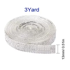 3Yards Self Adhesive Crystal Rhinestone Diamond Ribbon，Rhinestone Decorative Sticker with 2mm Rhinestones, Diamond Crystal Sticker for Car Decoration or DIY Crafts (Silver, 0.51 Inch )