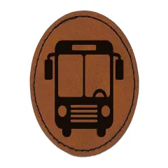 City Bus Stop Public Transportation icon Round Iron-On Engraved Faux Leather Patch Applique - 2.5" Brown
