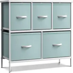 Sorbus Dresser with 5 Drawers - Storage Chest Organizer Unit with Steel Frame, Wood Top, Easy Pull Fabric Bins - Long Wide TV Stand for Bedroom Furniture, Hallway, Closet & Office Organization Aqua
