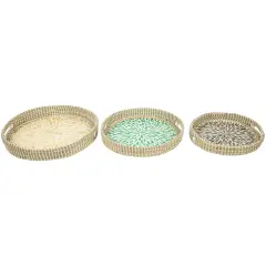 Northlight Seagrass and Capiz Display Trays - 15.75" - Set of 3 Beige