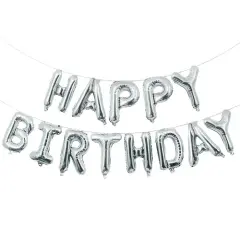Happy Birthday Balloons Banner for Self-Inflating Party Decoration Silver