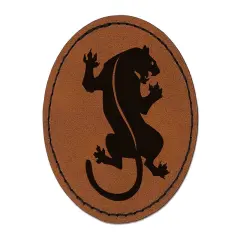 Black Panther Round Iron-On Engraved Faux Leather Patch Applique - 2.5" Brown