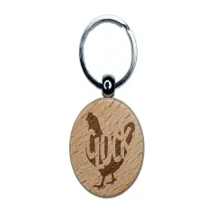Chicken Hen Cluck Farm Animal Engraved Wood Round Keychain Tag Charm