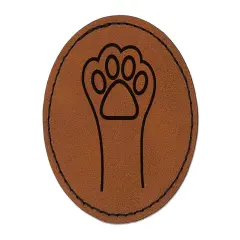 Cute Cat Paw Round Iron-On Engraved Faux Leather Patch Applique - 2.5" Brown