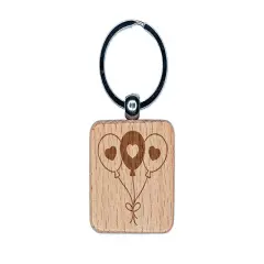 Trio of Valentine's Day Balloons Love Birthday Engraved Wood Square Keychain Tag Charm