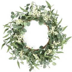 Wreaths for Front Door 20'' Eucalyptus Wreath, Spring Summer Green Wreath, Door Green Wreath for Home Porch Window Wall Farmhouse Home Decor Indoor Outdoor Summer Fall All Seasons