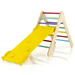 3-in-1 Wooden Climbing Triangle Set Triangle Climber with Ramp Multicolored