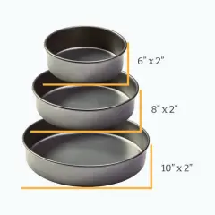 3 Piece Professional Non-StickRound Cake Pan Bakeware Set, Gray