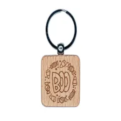 Boo Halloween Candy Engraved Wood Square Keychain Tag Charm