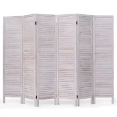 6 Panels Classic Venetian Wooden Slat Room Screen White