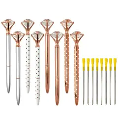 Wrapables Crystal Diamond Ballpoint Pens, 1.0mm Medium Point Wedding Pens with Refills (Set of 8 Pens + 8 Refills), Rose Gold, Dots, Silver