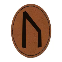 Norse Viking Dwarven Rune Letter U Round Iron-On Engraved Faux Leather Patch Applique - 2.5" Brown