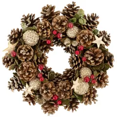 Northlight Glittered Pine Cone and Berry Artificial Christmas Wreath, 12-Inch, Unlit Brown
