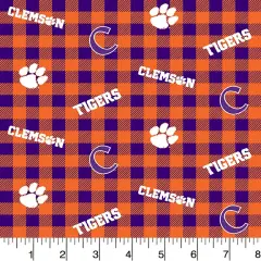 Sykel Enterprises-Clemson University Cotton Fabric-Clemson Tigers Buffalo Plaid Cotton Quilting Fabric