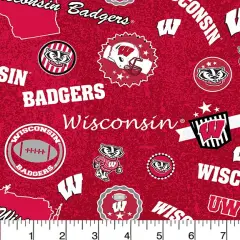 Sykel Enterprises-University of Wisconsin Cotton Fabric-Wisconsin Badgers Home State Cotton Quilting Fabric
