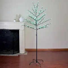 Northlight Pre-Lit Artificial Cherry Blossom Tree -6' -Green LED Lights Black