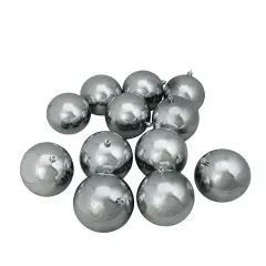 Northlight Shatterproof Shiny Christmas Ball Ornaments - 4" (100mm) - Pewter Gray - 12ct