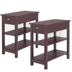 3-Tier Sofa Side Table brown with Storage - 2 pcs.