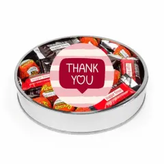 Valentine's Day Sugar Free Chocolate Gift Tin Large Plastic Tin with Sticker and Hershey's Candy & Reese's Mix - Thank You Gift