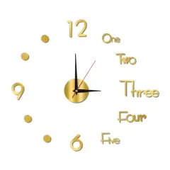 Large Modern 3D Mirror Surface DIY Wall Clock for Office, Home, Shop Decor Gold