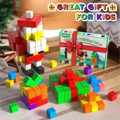 54 Pieces Magnetic Blocks, Magnetic Building Blocks for Toddlers 3+, Montessori Toys, Magnetic Cubes, Preschool STEM Educational Sensory Magnet Toys for Kids Ages 3-5 Year Old Boys and Girls