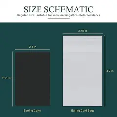 100 Pieces Earring Cards, Set Jewelry Making Supplies Earring Holder Cards 200 Pcs Earring Backs and 100 Jewelry Packaging for Earrings Necklace Jewelry Display, Jewelry Bags 3.5x2.4 Inches (Black)