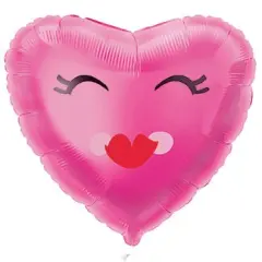 Smiling Pink Heart Shaped 18" Foil Balloon, 1ct